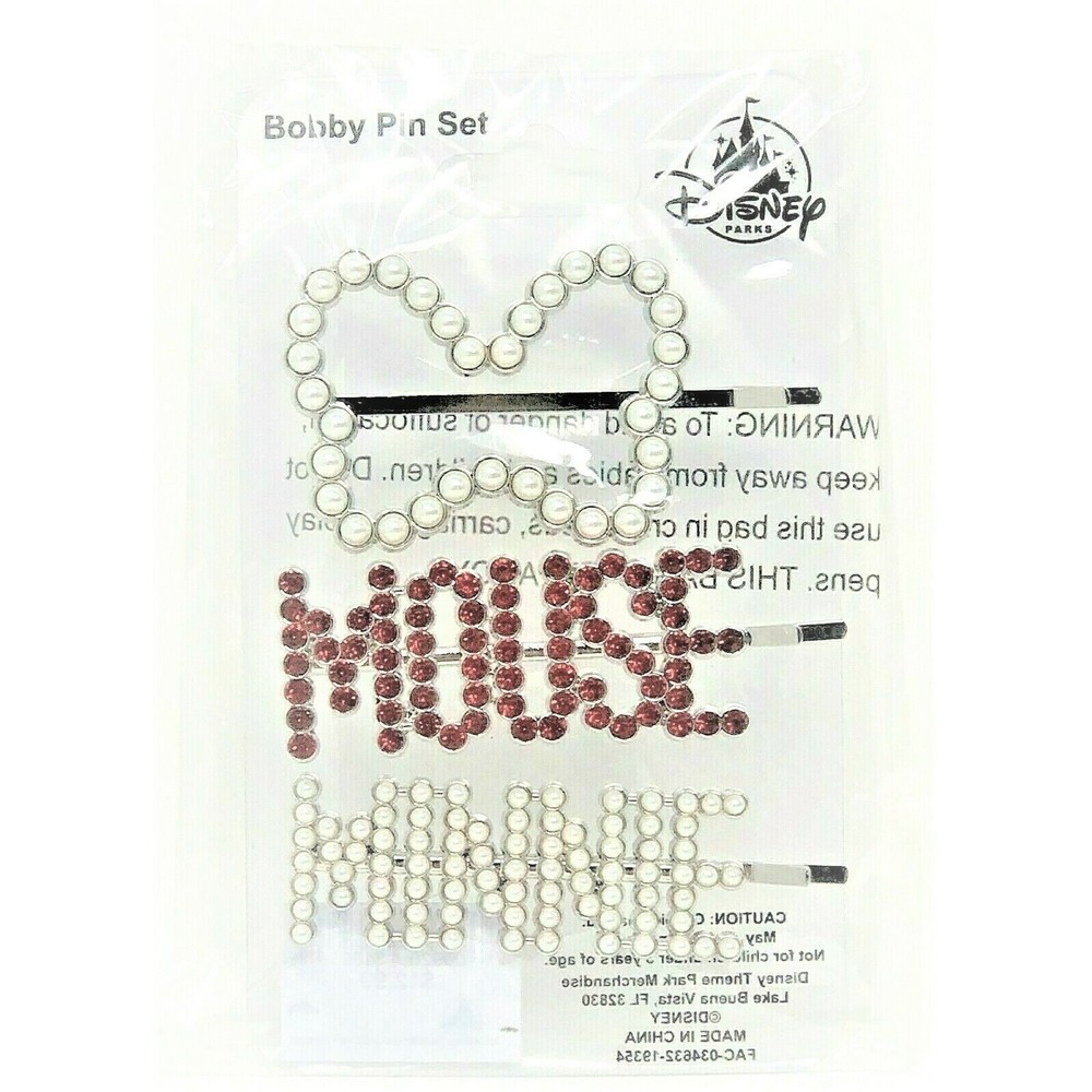 Disney Parks Minnie Mouse Rhinestone / Pearl Bobby Pins Hair Clips Bobbi Set